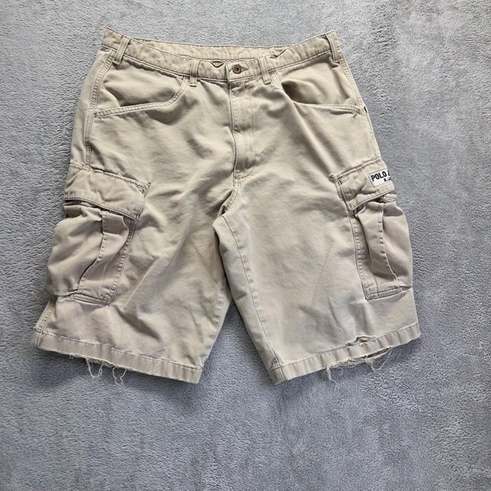 Vintage Polo Ralph Lauren Shorts Mens 34 Beige Cargo Freighter Short Distressed